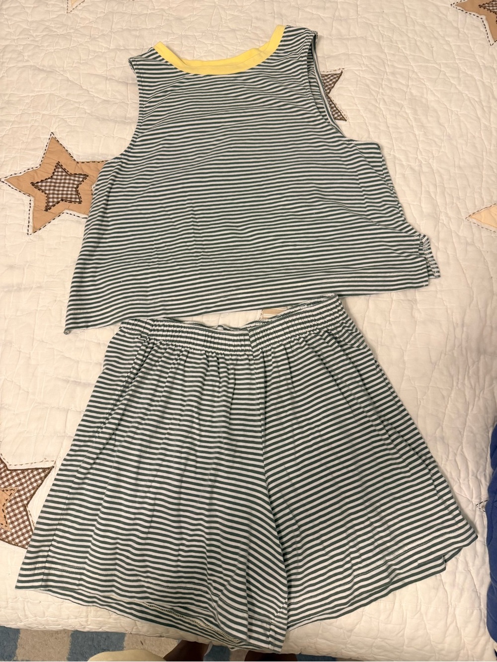 Aerie Striped Green & White Bottoms Set with Yellow Trim